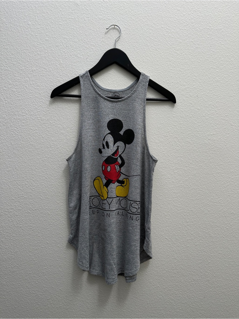 Disney Gray Mickey Mouse Graphic Tank with Red and Yellow Accents